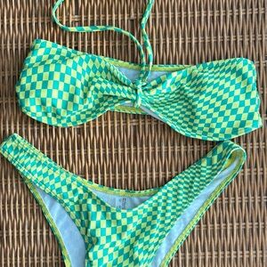 Green Checkered Bikini Set